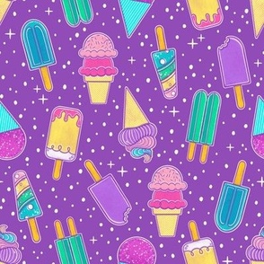 Ice Cream and Frozen Summer Treats - Purple Background - Smaller Scale