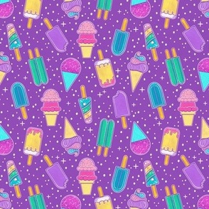 Ice Cream and Frozen Summer Treats - Purple Background - X Small Scale