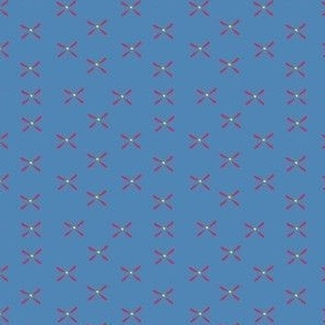 Tiny red flowers on Cerulean Blue Background, small repeat