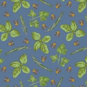 blue banded bees in herb garden / elemental serenity blue / 6"