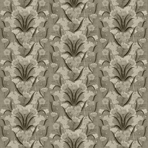 Damask Buttercup Floral Leaves in Vintage Sepia Small