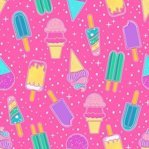 Ice Cream and Frozen Summer Treats - Pink Background - Smaller Scale