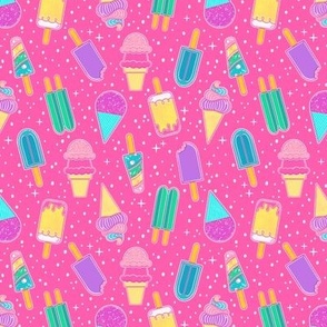 Ice Cream and Frozen Summer Treats - Pink Background - X Small Scale