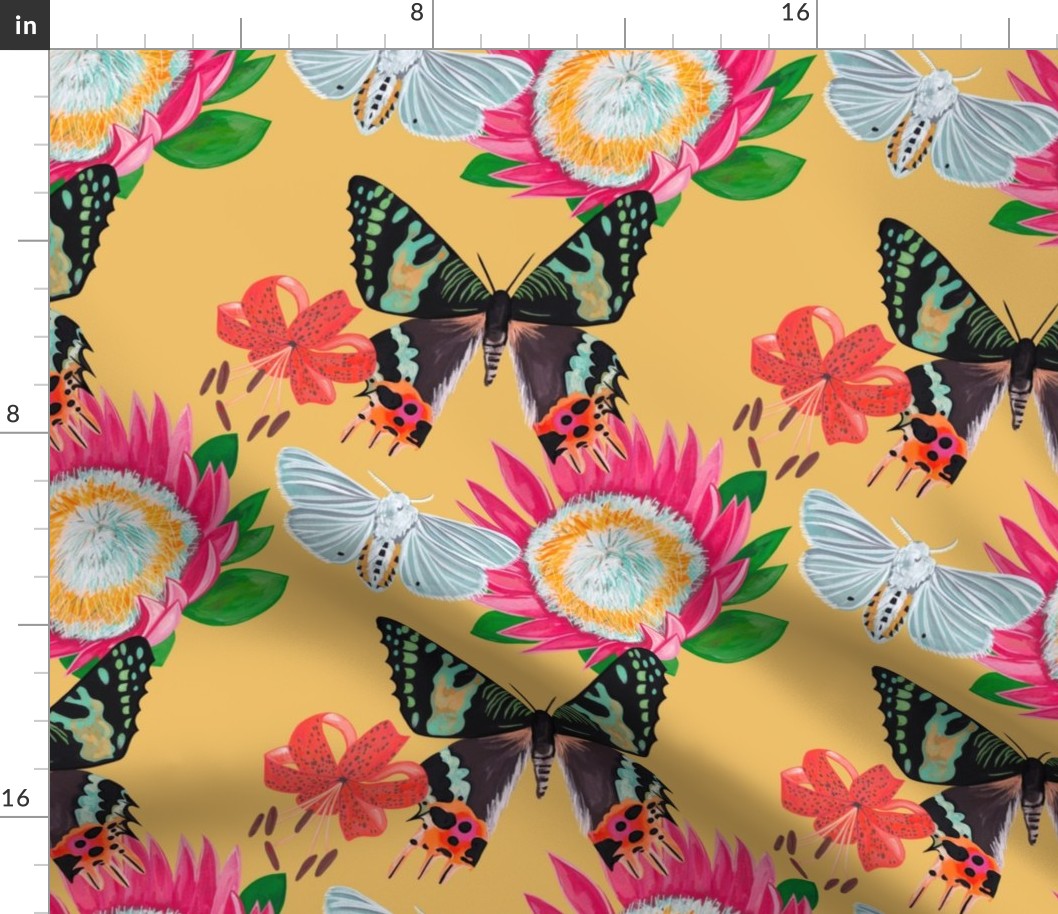 Bold butterfly and flower print - yellow