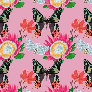 Bold butterfly and flower print - pink 