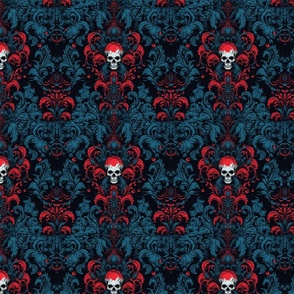 Blue and Red Damask with Skull