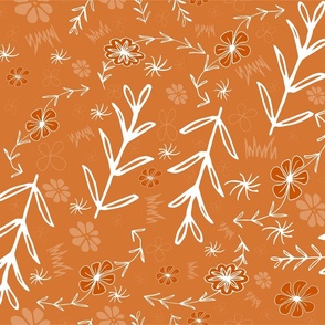 Fall flowers and plants in burnt orange