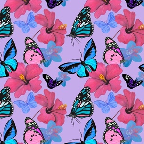 Butterfly and Bloom Lover - Pretty pink and blue fabric 