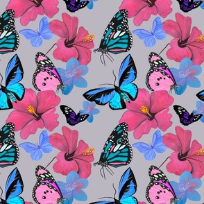 Butterfly and Bloom Lover - Pretty pink and blue fabric 