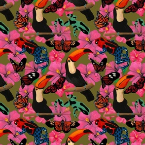 Tropical Paradise - Colourful Animal Lovers Dream - Jungle Floral Fabric 