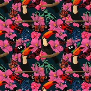 Tropical Paradise - Colourful Animal Lovers Dream - Jungle Floral Fabric 