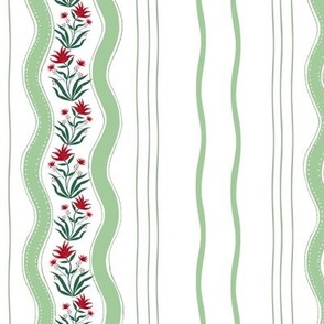 Indian stripes flowers green red white