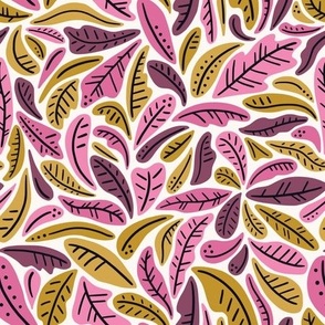  Graphic tropical leaves and lines - jungle abstract leaves - yellow, pink and purple