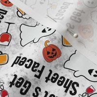 Medium Scale Let's Get Sheet Faced! Drinking Halloween Ghosts and Pumpkins on White