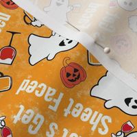 Medium Scale Let's Get Sheet Faced! Drinking Halloween Ghosts and Pumpkins on Golden Yellow