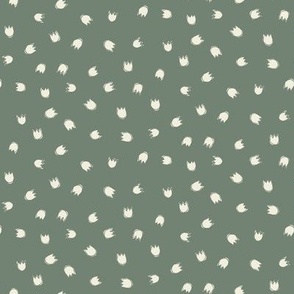 Stamped Ditsy Tulip Buds on Olive Drab