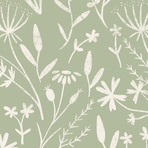 Romantic White Floral on Green Hugs and Kisses Collection by Sarah Price