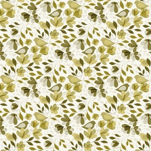 Buttercup Bird Botanical - olive and sage green, small 