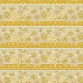 horizontal floral stripes, gold 