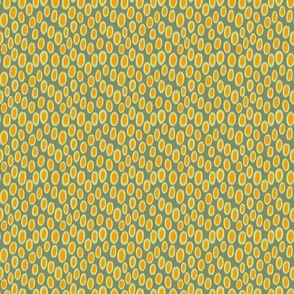 abstract leopard spots in ikat style | marigold, honeydew, sage | tiny
