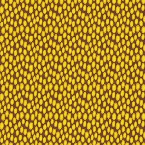 abstract leopard spots in ikat style | yellow on brown | tiny