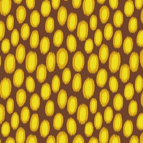 abstract leopard spots in ikat style | yellow on brown | medium