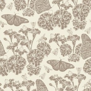 Butterfly garden in warm taupe. Large scale