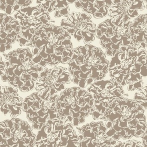 Bed of marigolds in warm taupe. Large scale