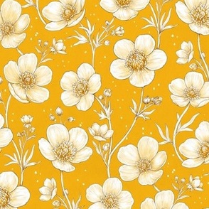 Watercolor Buttercup Flowers In Gold