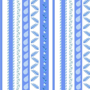 French Linens Floral and Leaf Stripes Blues