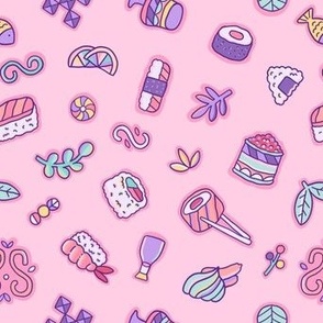 Kawaii Japanese sushi food on pink design