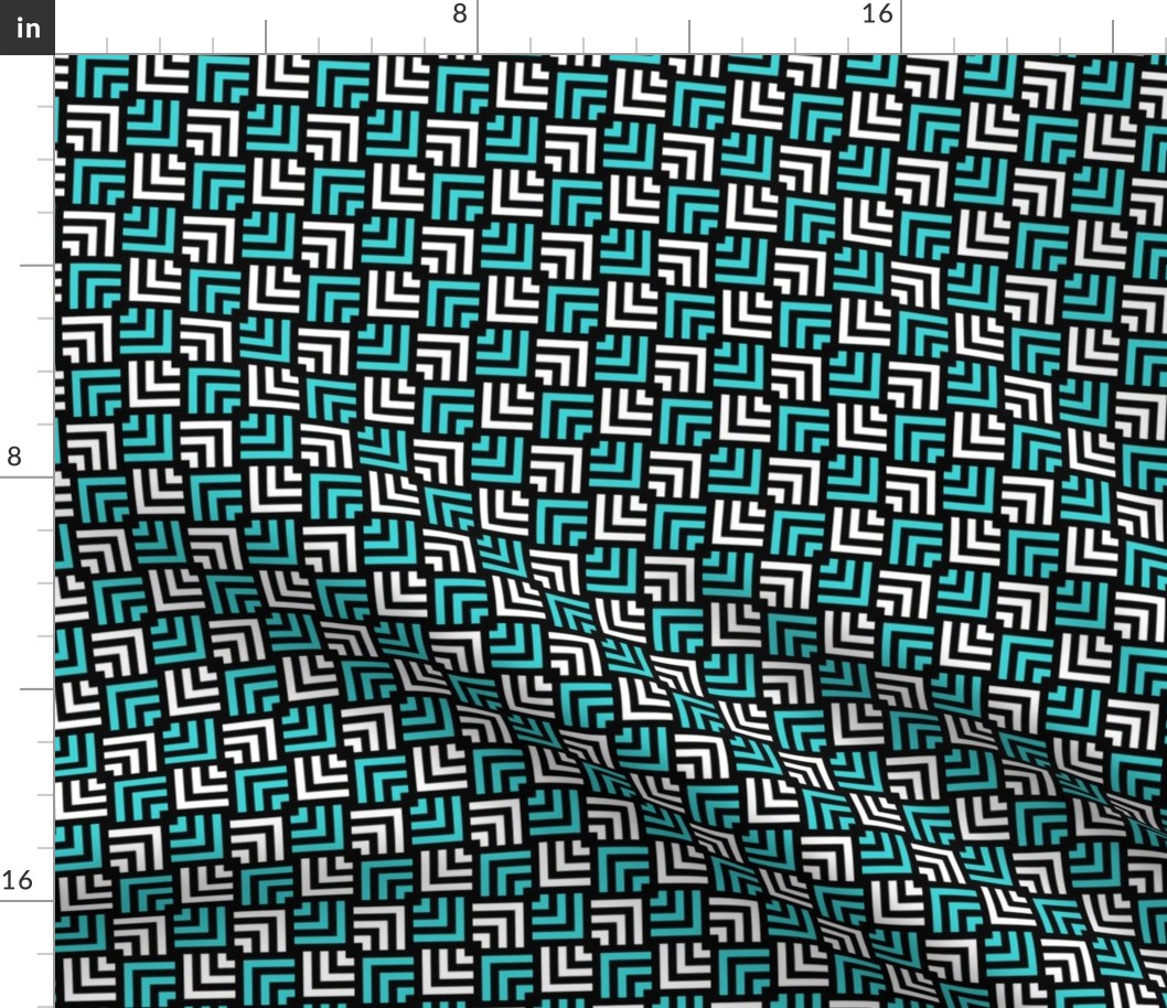 Custom Concentric Overlapping Squares in Black White and Turquoise Blue