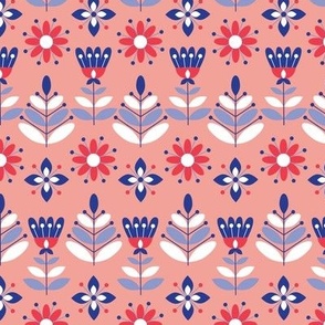 (Medium) Scandinavian Flowers - Red White Blue - Independence day - 4th of July 