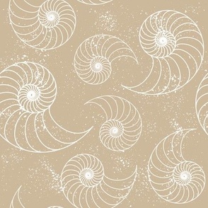 Nautilus Sea Shells and Sand in beige - white - metallic wallpaper