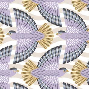 Falcon bird geometric ornament. Lilac color. Large
