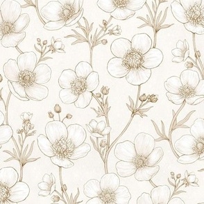 Watercolor Buttercup Flowers In Cream