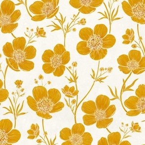 Watercolor Buttercup Flowers Gold and Cream