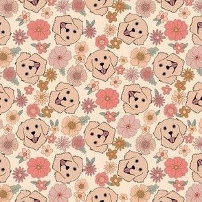 MINI Labrador Boho Floral fabric beautiful blossoms fabric  4in
