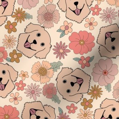 LARGE Labrador Boho Floral fabric beautiful blossoms fabric  10in