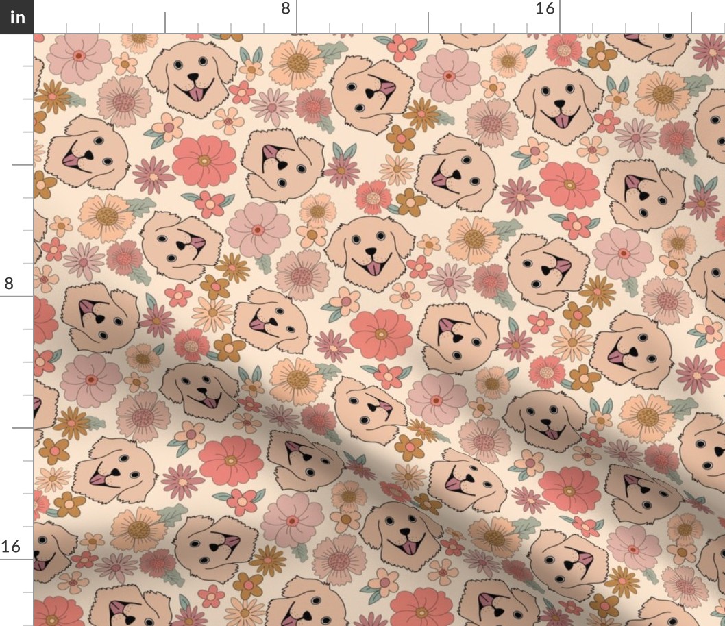 LARGE Labrador Boho Floral fabric beautiful blossoms fabric  10in