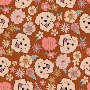 SMALL Labrador Boho Floral fabric beautiful blossoms fabric - brown  6in
