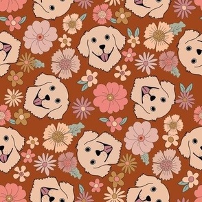 MEDIUM Labrador Boho Floral fabric beautiful blossoms fabric - brown  8in
