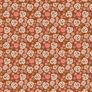 MICRO Labrador Boho Floral fabric beautiful blossoms fabric - brown  2in