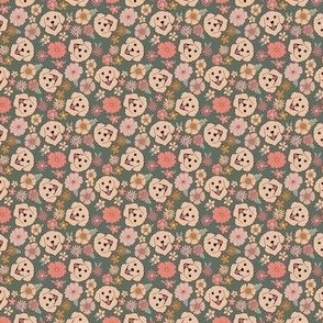 MICRO Labrador Boho Floral fabric beautiful blossoms fabric - green 2in