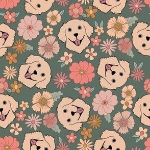 SMALL Labrador Boho Floral fabric beautiful blossoms fabric - green 6in