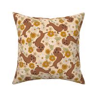 XLARGE Dachshund boho floral dog fabric - boho flowers cream 12in