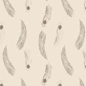 Hand Drawn Feather Pattern in Taupe on Cream (MEDIUM)_B23036R03A