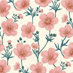 Watercolor Buttercup Flowers in Nostalgic Pink