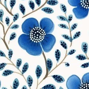 Dotted Blue Floral Watercolor