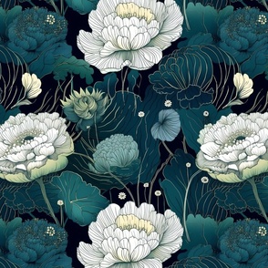 Teal garden with large flowers